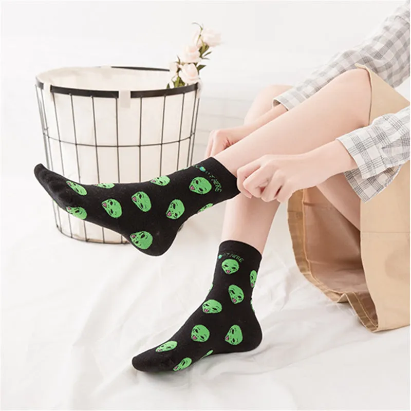 Spirit Nest Aliens & Cats Socks featuring alien and cat pattern print