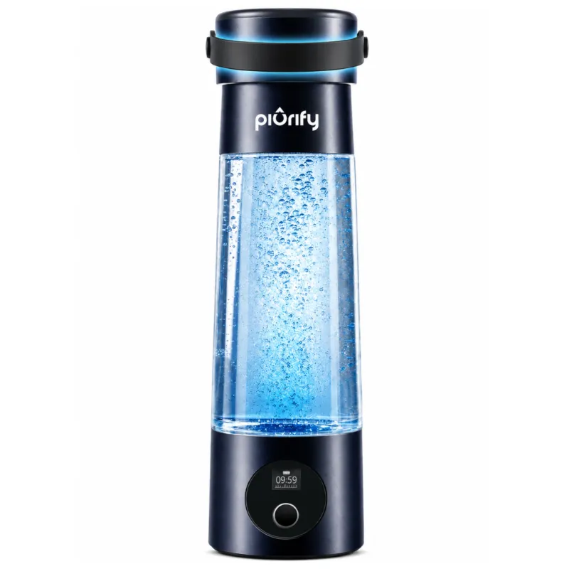 Piurify Hydrogenator Bottle with Handle in dark blue showing 500ml capacity and carry handle