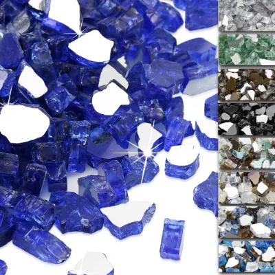 GrillPartsReplacement 10 LBS 1/2 inch Fire Glass Cobalt Blue Reflective Tempered Fire Rock for Fire Pits and Fireplace