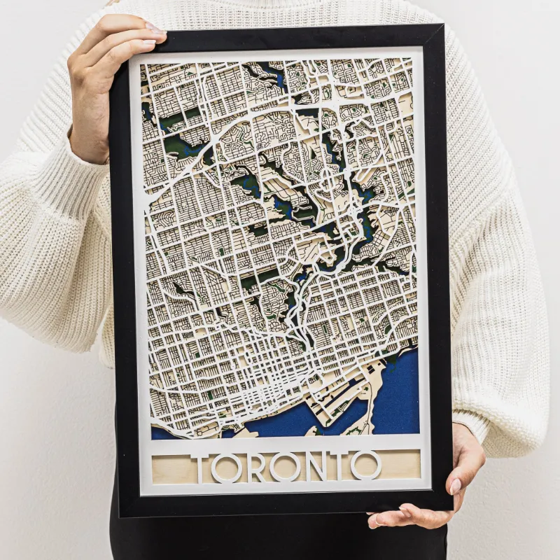 Enjoy The Wood 3D City Map Toronto laser-cut wooden decor with layered urban blocks