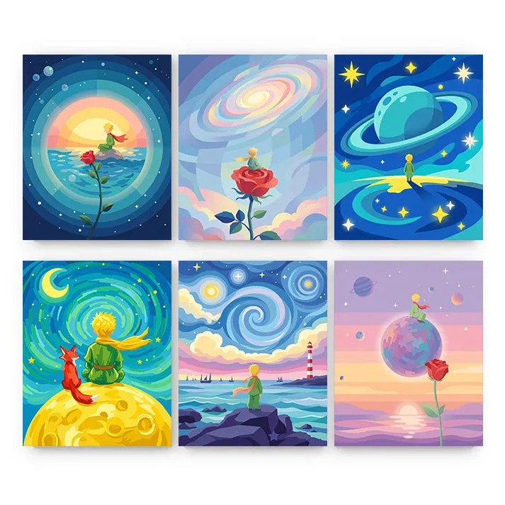 Maikoo Art 6 Mini PBN The Little Prince's Galaxy paint by numbers kit with six small framed canvases
