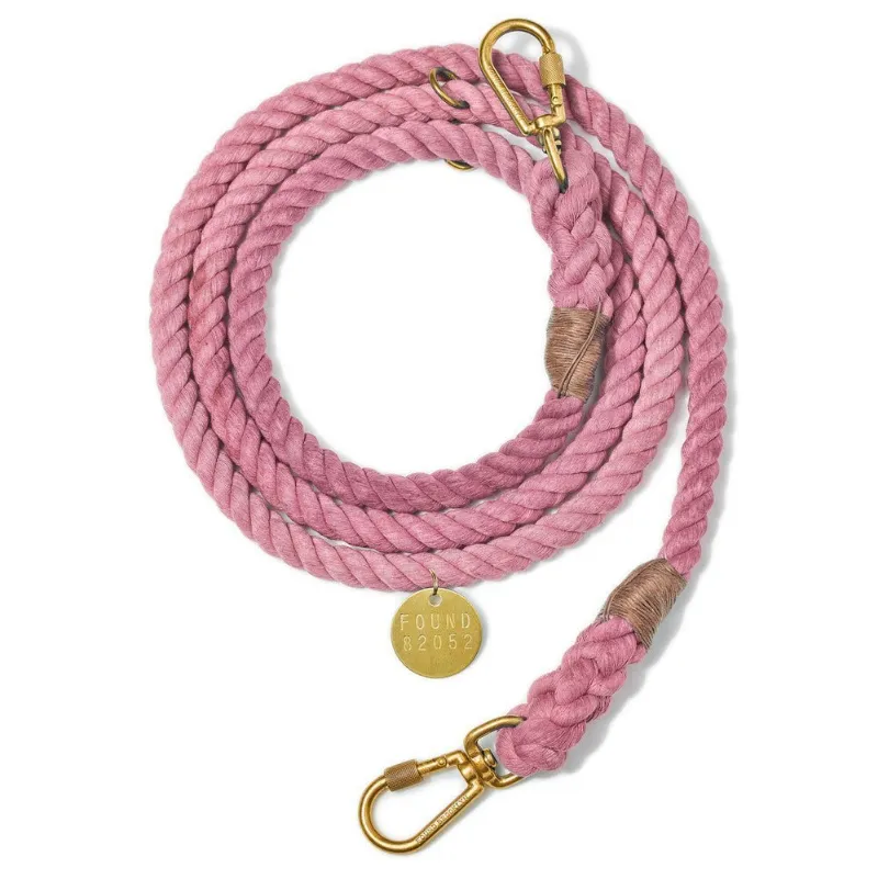 Found My Animal Blush Cotton Rope Dog Leash with brass carabiner and adjustable design