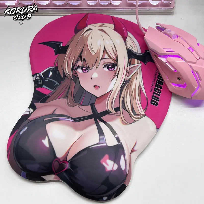 Koruraclub 3D Non-Slip Mouse Pad S01 with raised wrist rest in pink or blue milk silk fabric