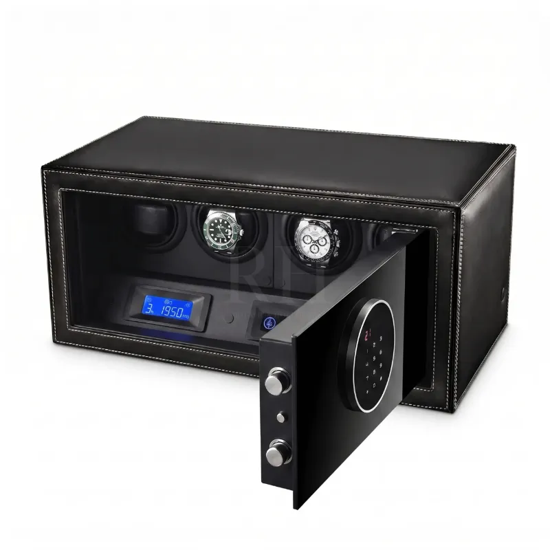 Rotation Horlogère Remontoir Coffre Fort Gardien du Temps Noir, black safe winder with interior watch slots