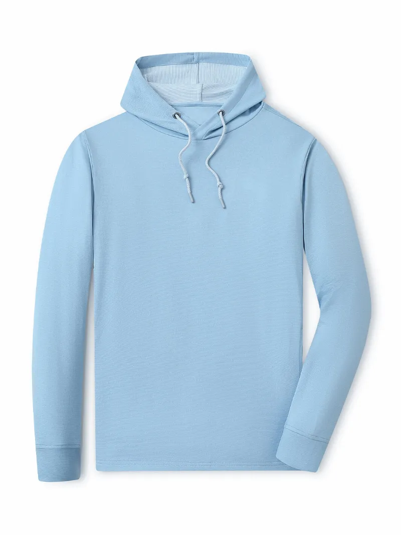 DTWOOO Heather Performance Hoodie in Misty Blue with drawstring hood and front pockets
