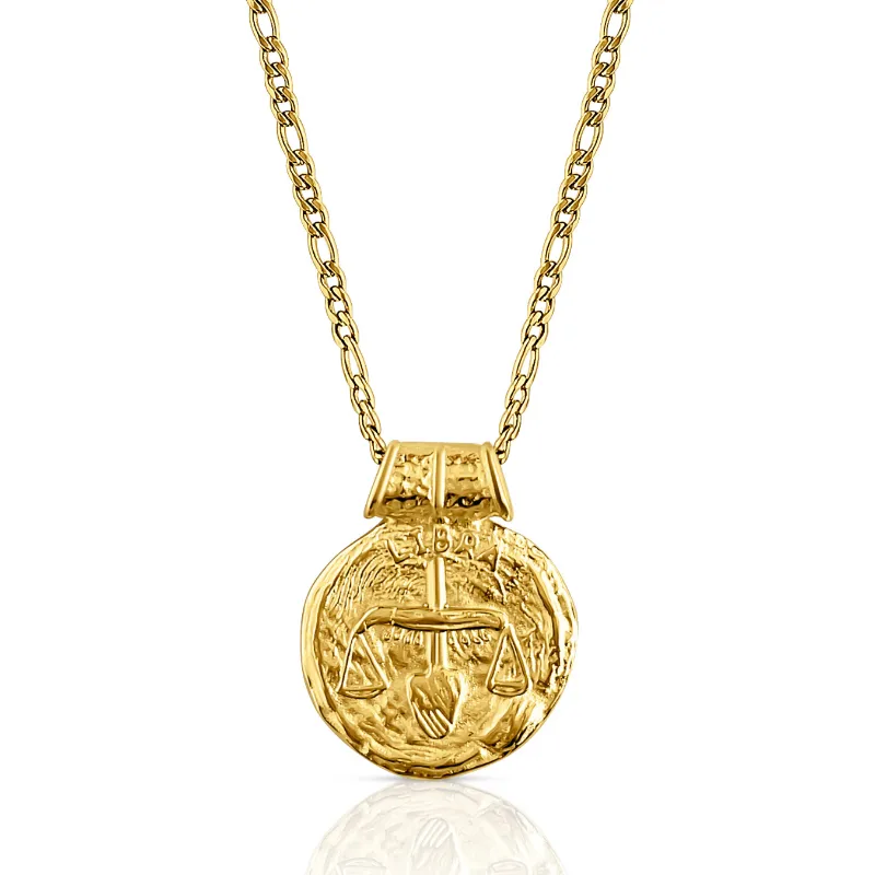 DORSYA Libra Zodiac Coin Necklace, vintage-inspired gold-plated pendant with astrological symbol