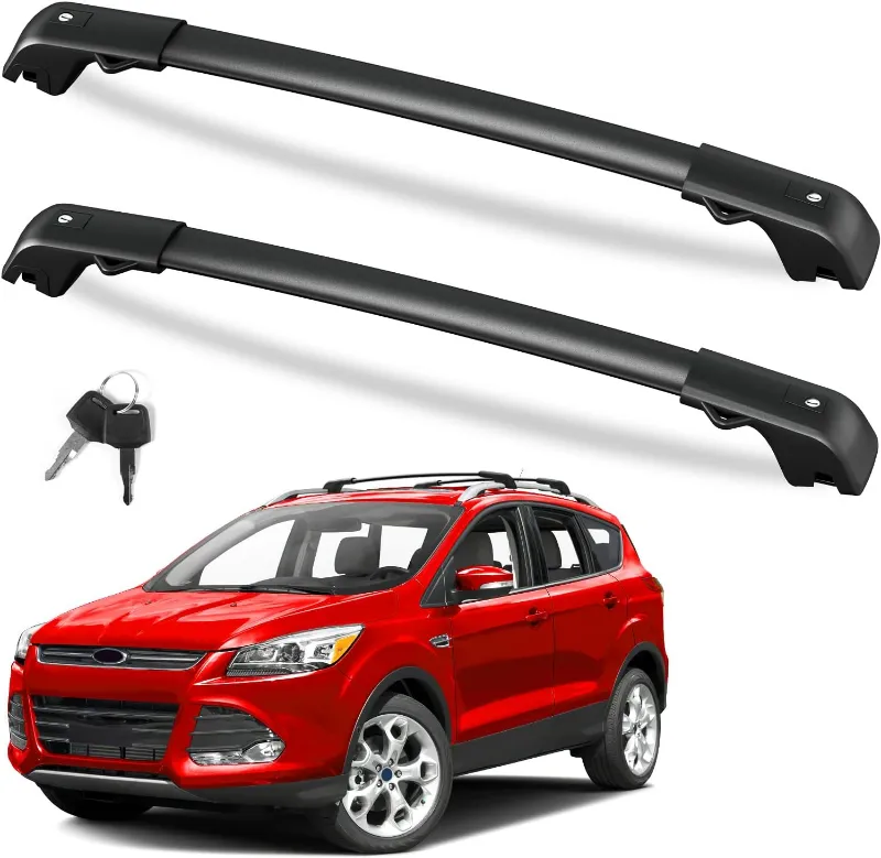 Tesstudio 220 lb Roof Rack Cross Bars installed on Ford Escape with cargo carrier mounted on top