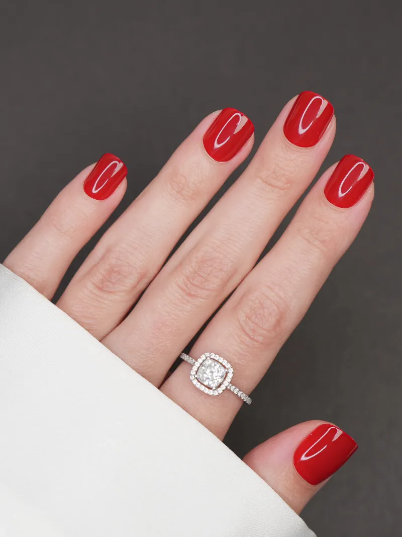 Roxy Nails Paris Lipstick press-on nails in bright carmine red glossy finish, extra-extra-short