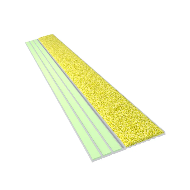 ComposiGrip Ecoglo E2051 Yellow Luminescent Contrast Strips 1.5 inch wide laid on a stair edge