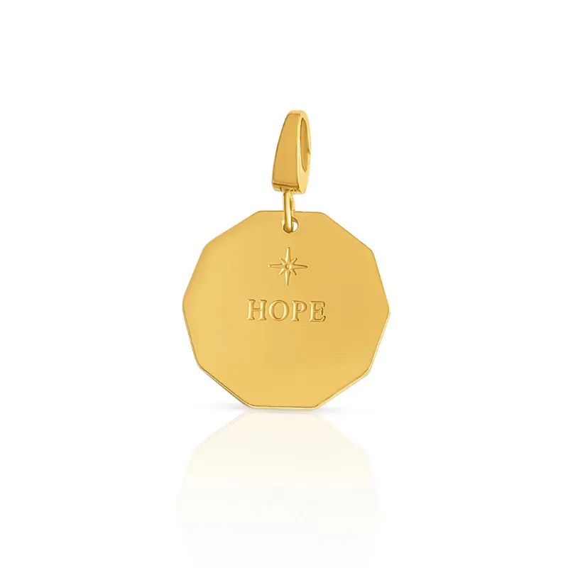DORSYA The Hope Coin Pendant octagonal gold charm with HOPE and star engraving