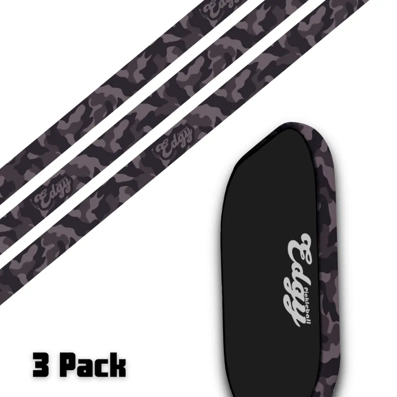 SLYCE Sport Blackout Camo Edge Tape 3 pack pickleball paddle edge tape with dark camouflage pattern