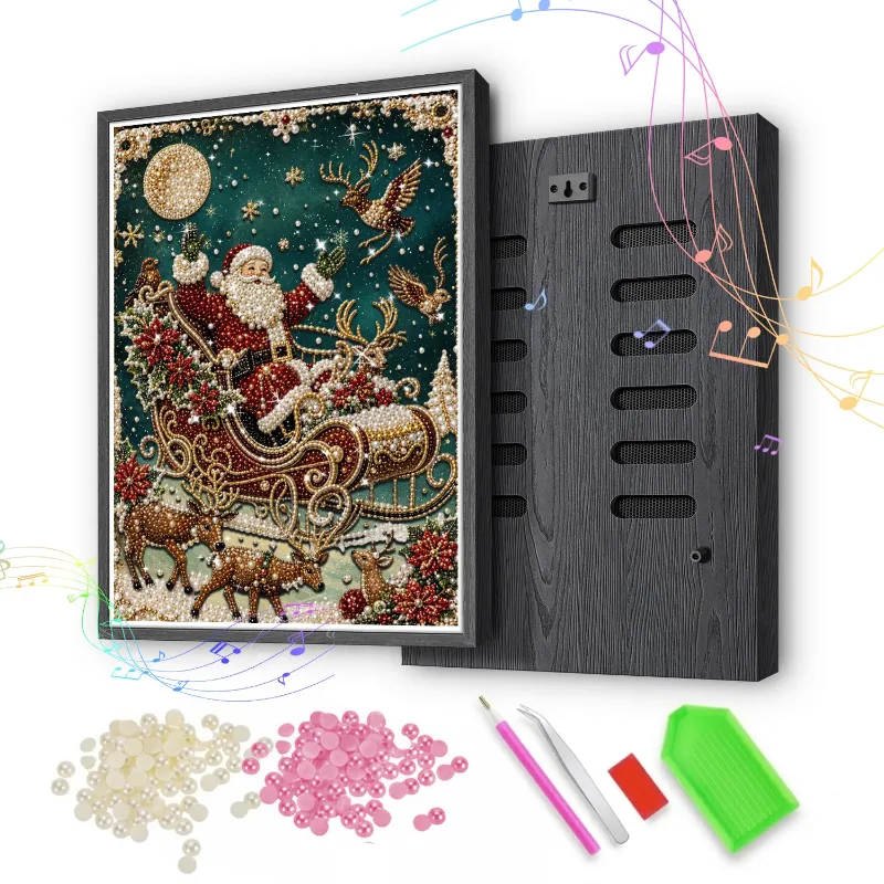 Maikoo Art Santa Sleigh Reindeer pearl bead painting kit with Bluetooth speaker for Christmas decor