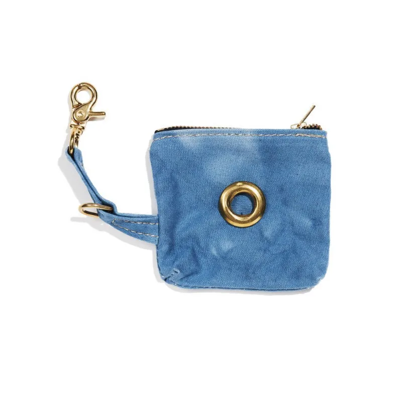 Found My Animal Basic Blue Waxed Cotton Canvas Poop Bag Pouch with brass hardware