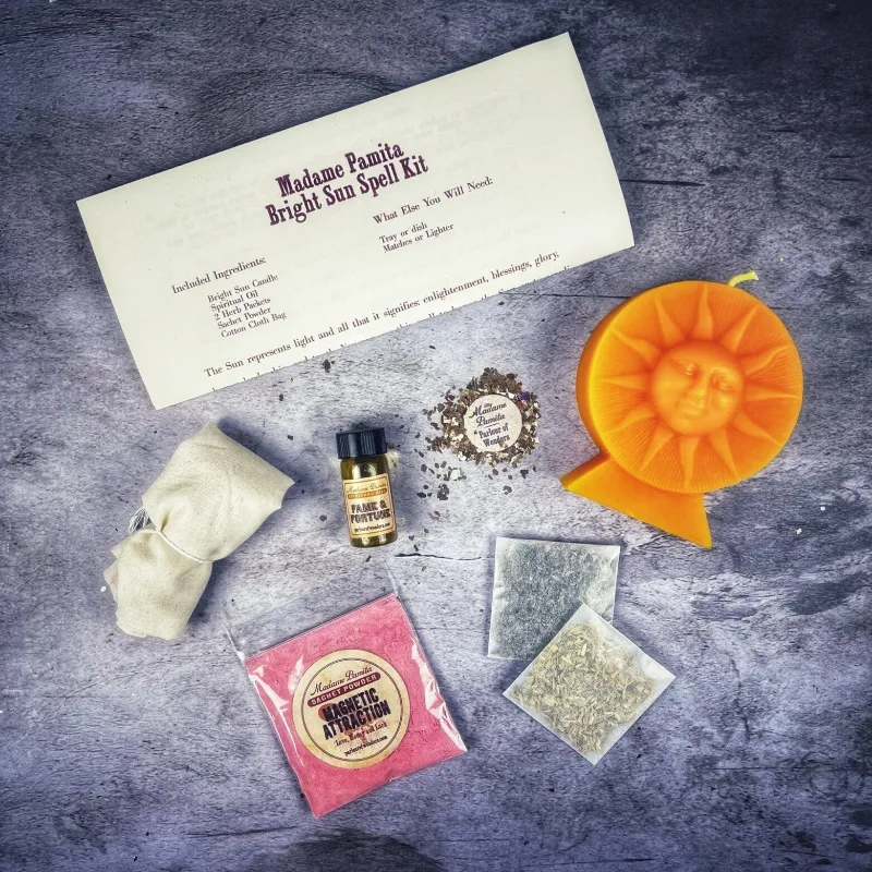 Spirit Nest Bright Sun Candle Spell Kit with beeswax candle and herbs for success rituals