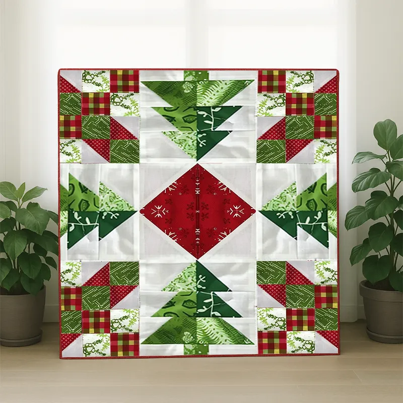 Boho Blanket Festive Forest Quilt Pattern showing a bold graphic tree-themed quilt design
