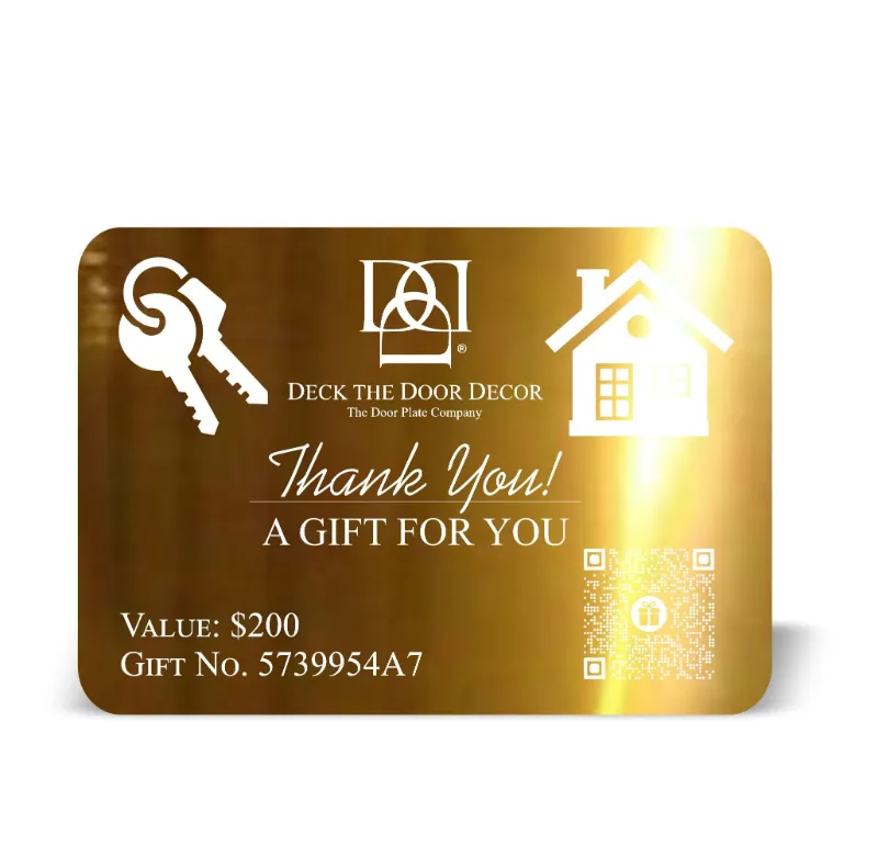 Deck the Door Decor $200 Realtor Engraved Closing Gift Card in shiny brass finish