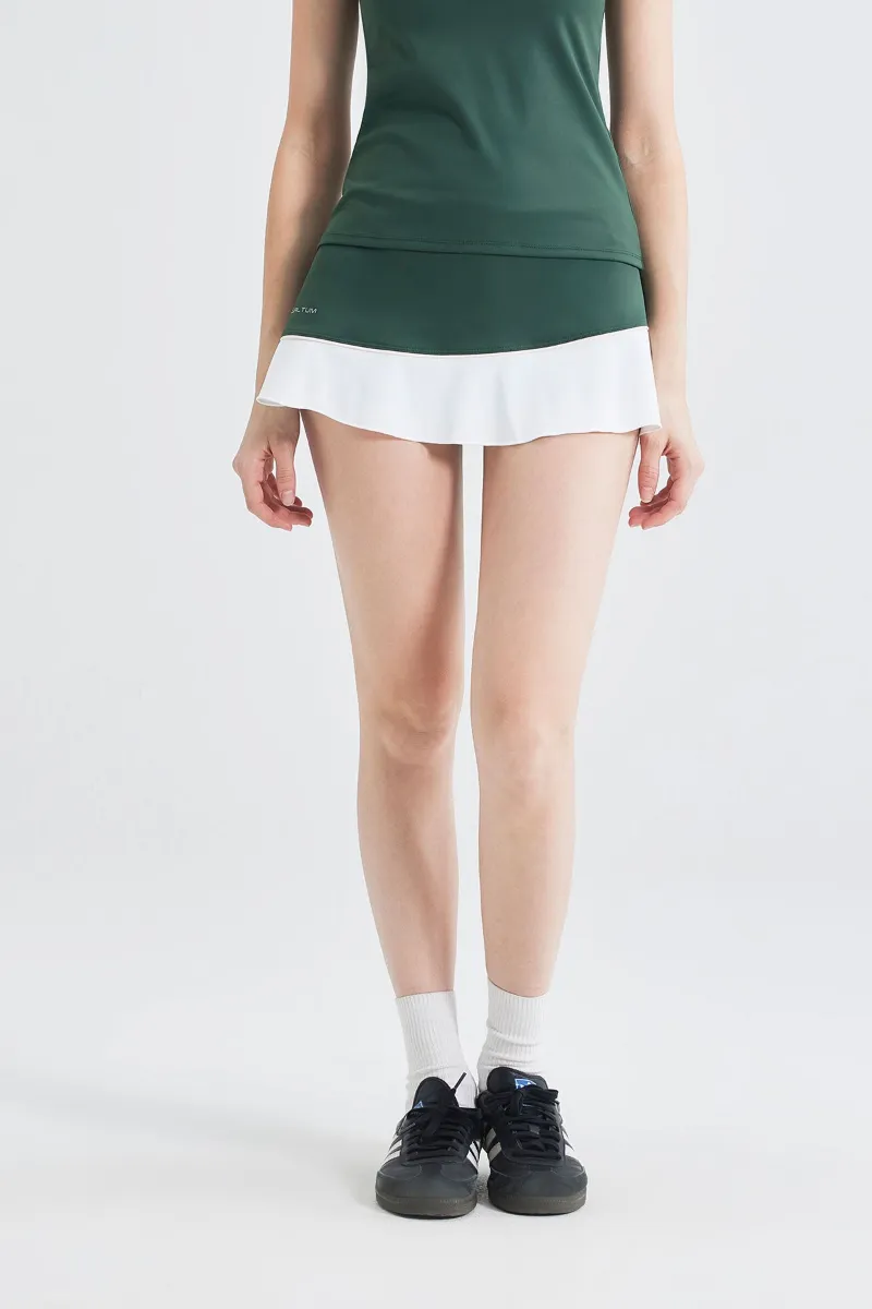SALTUM Color-block Curved Hem Skirt with pleated hem and two-tone waistband