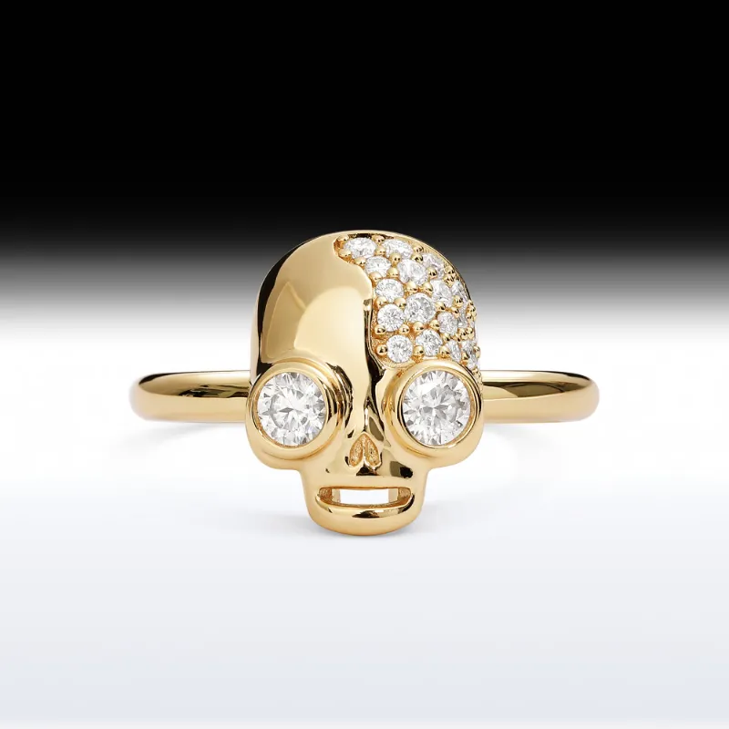 Starlandus Alien Skull Memento Mori Skull Birthstone Engagement Ring with dual birthstone eye sockets