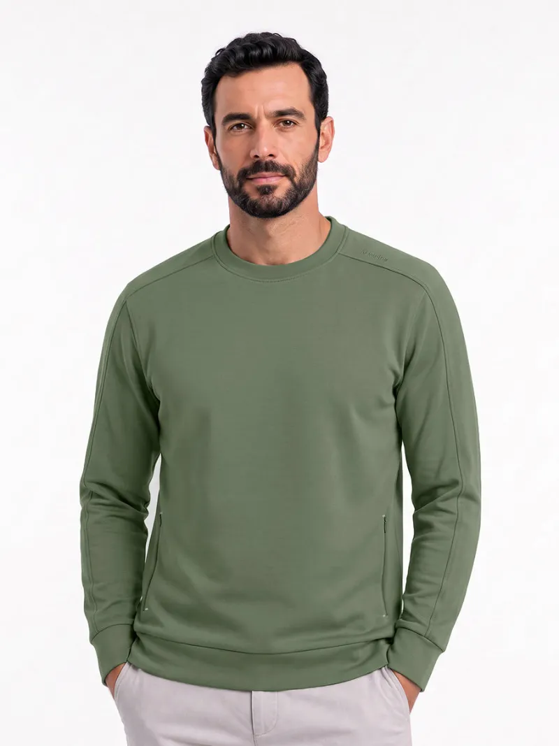 Maelreg Golf Crewneck Sweatshirt with Zip Pockets in solid color showing side pockets
