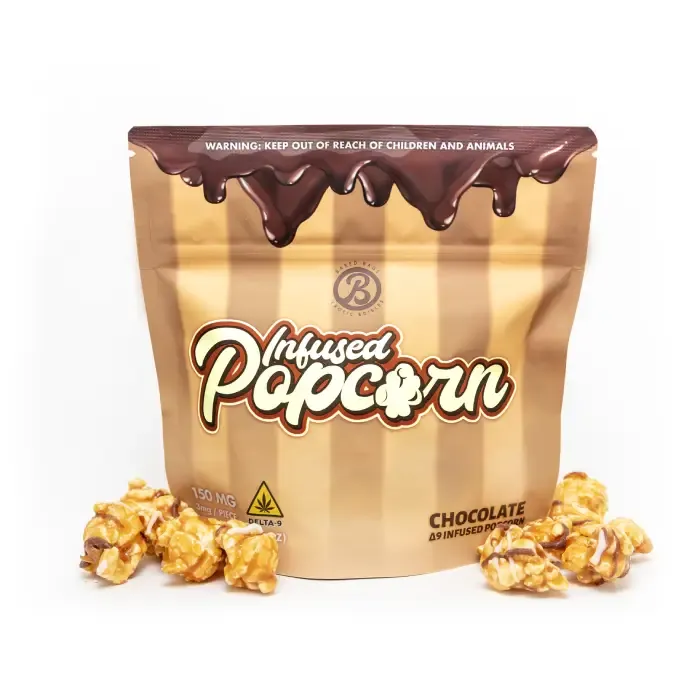 Baked Bags Infused Popcorn Chocolate flavor caramel coated kernels in bag