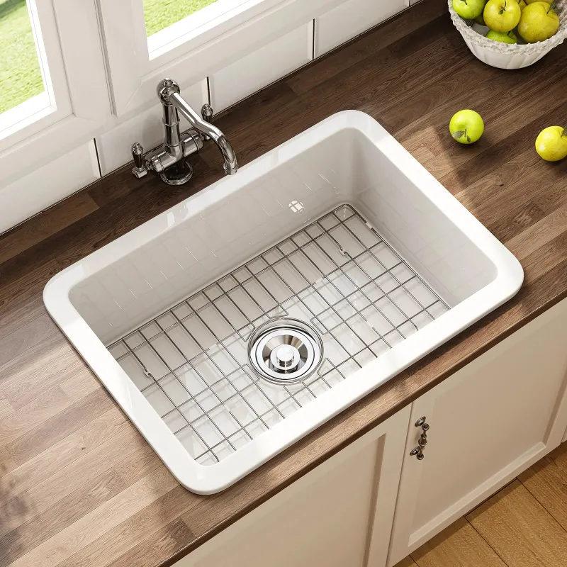 HOROW 27 Inch Dual Mount Kitchen Sink Model S2719W shown from above in glossy white finish
