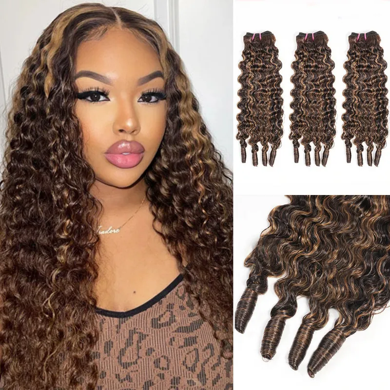 Megalook 12A Burmese curly hair bundles with P4/27 highlight and finger coil ends, three-piece set