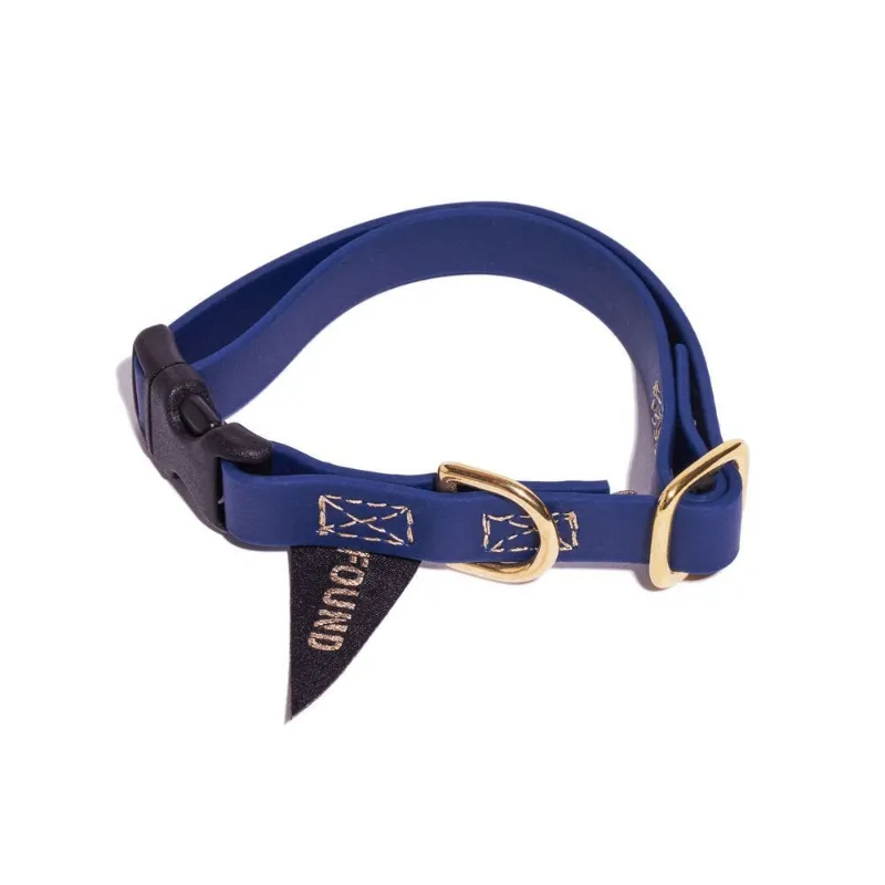 Found My Animal navy waterproof Biothane dog collar with brass hardware