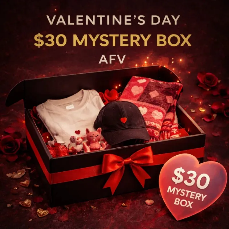 AfewVibe AFV 30 dollar mystery box, Valentine's day edition, compact sealed box