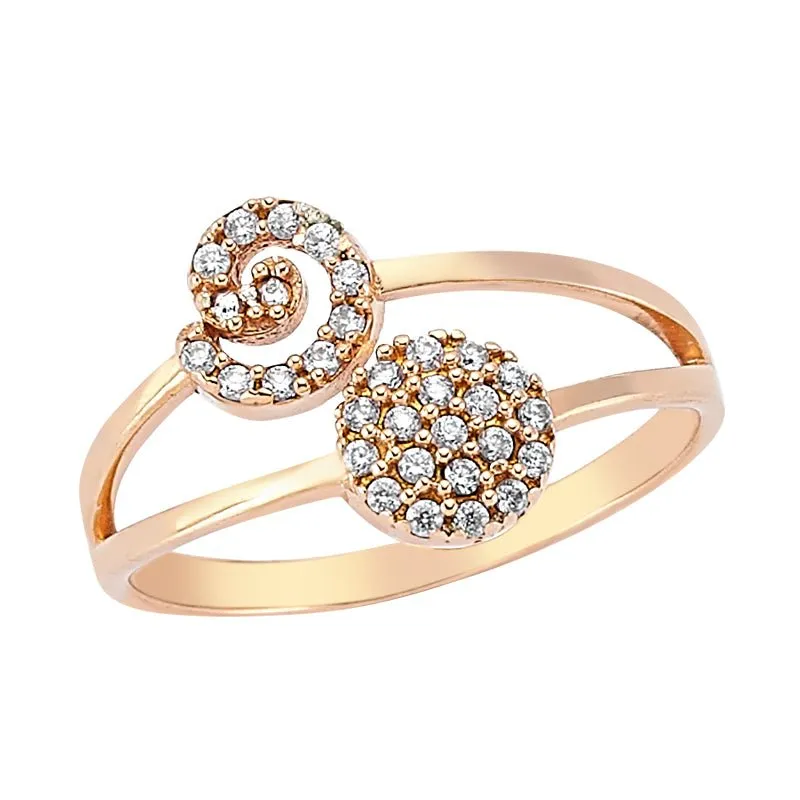 Amorium Jewelry Dainty Spiral Wave and Circle Silver Ring, gold-plated ring with spiral and circular crystal details