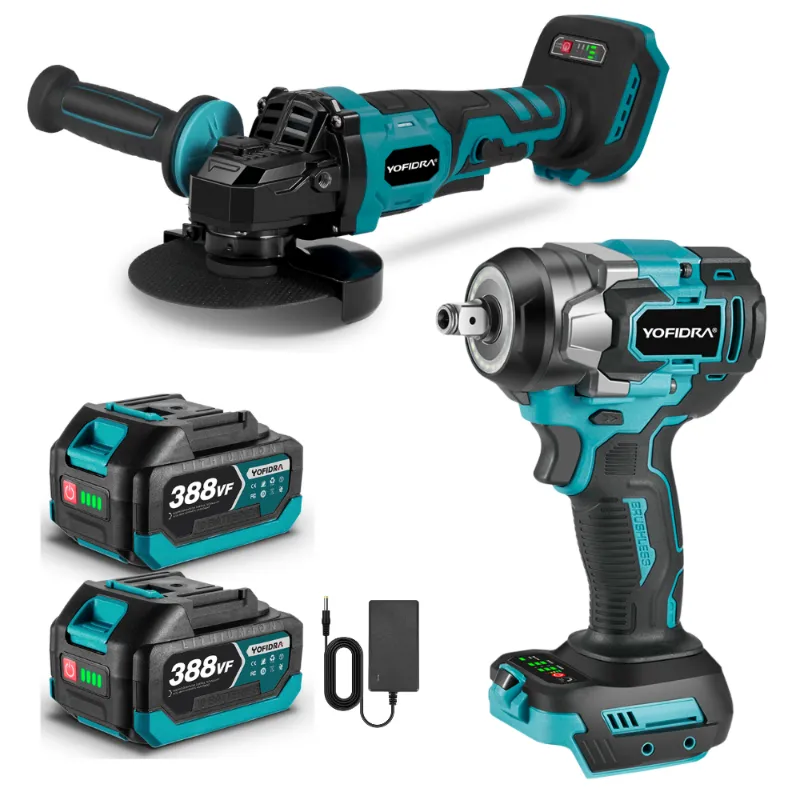 NewBeny 1200N.m Cordless Impact Wrench and 125mm Angle Grinder Combo Kit with batteries and charger