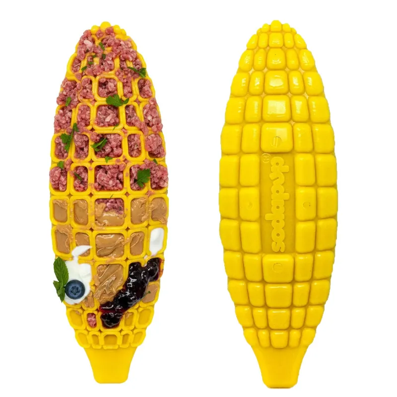 Soda Pup Corn on the Cob nylon dog chew toy for aggressive chewers on a plain background