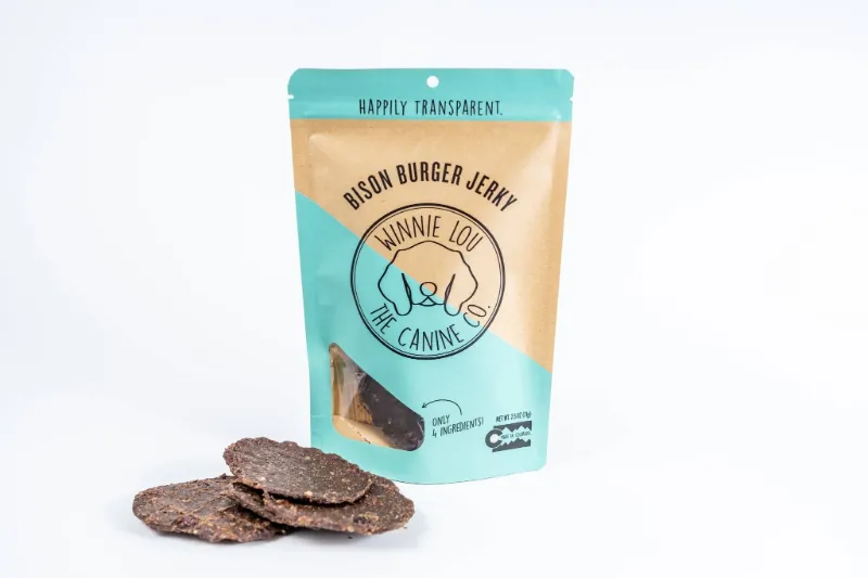 Found My Animal Bison Burger Jerky dog treats with grass-fed bison, cranberries, and flax seeds