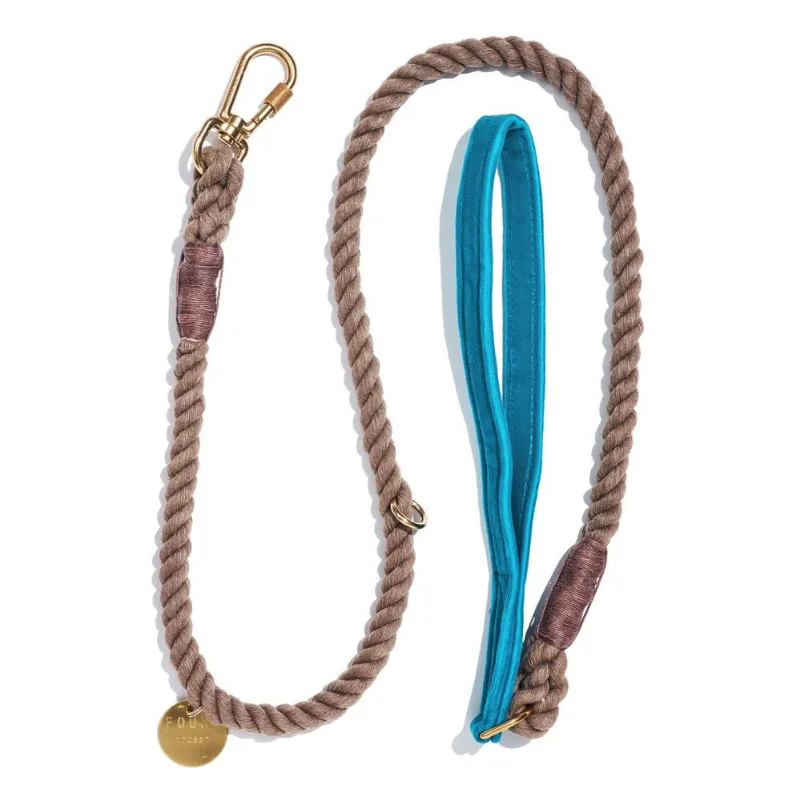 Found My Animal Aqua Washable Velvet Animal Leash with brass hardware