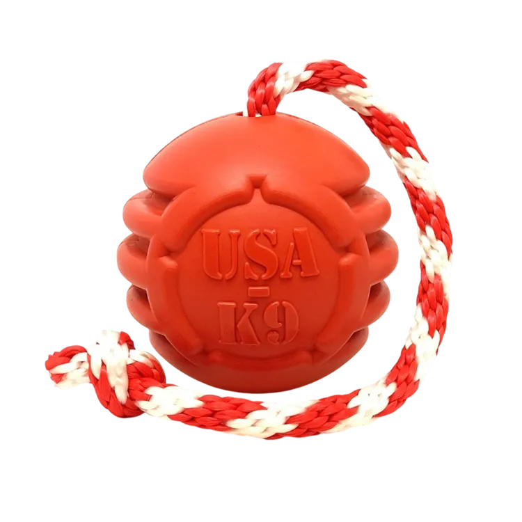 Soda Pup USA-K9 Stars and Stripes 4-in-1 rubber dog toy in red for heavy chewers