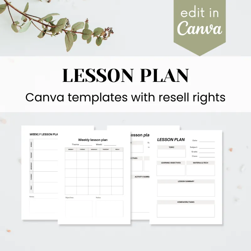 Purpose PLR Lesson Plan Template with four editable Canva design variations