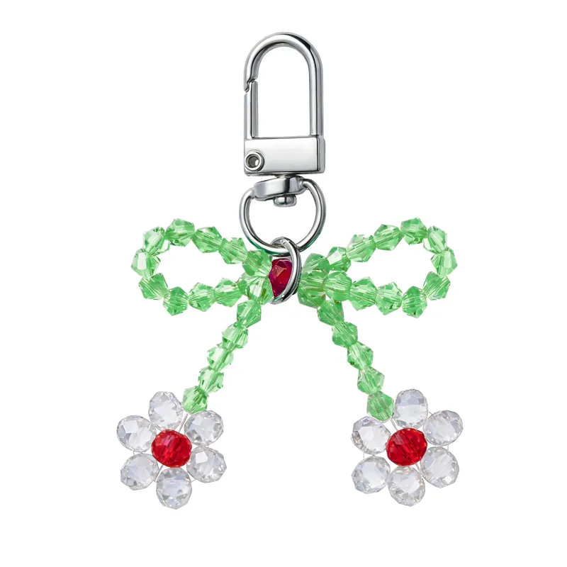 COBAK Case Green Beaded Bow Daisy Strap with glossy beads on white background