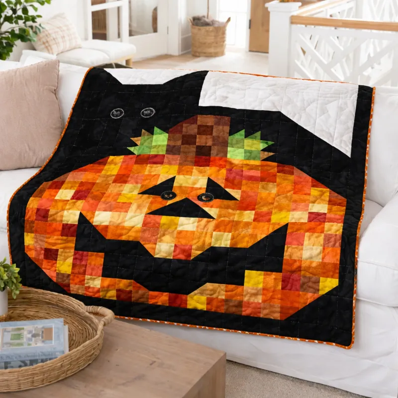 Boho Blanket Midnight Mischief Quilt Pattern, showing the bold tree-ring design in layered textures and colors