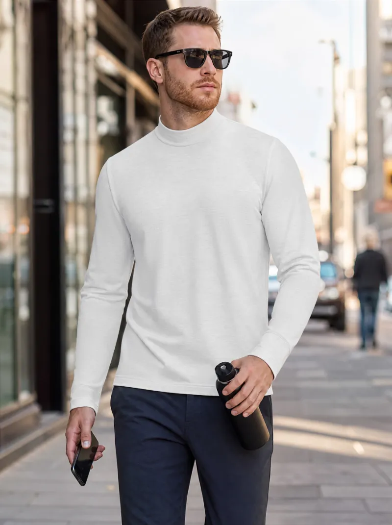 Maelreg Golf Men's Long Sleeve Mock Turtleneck Shirt in solid color