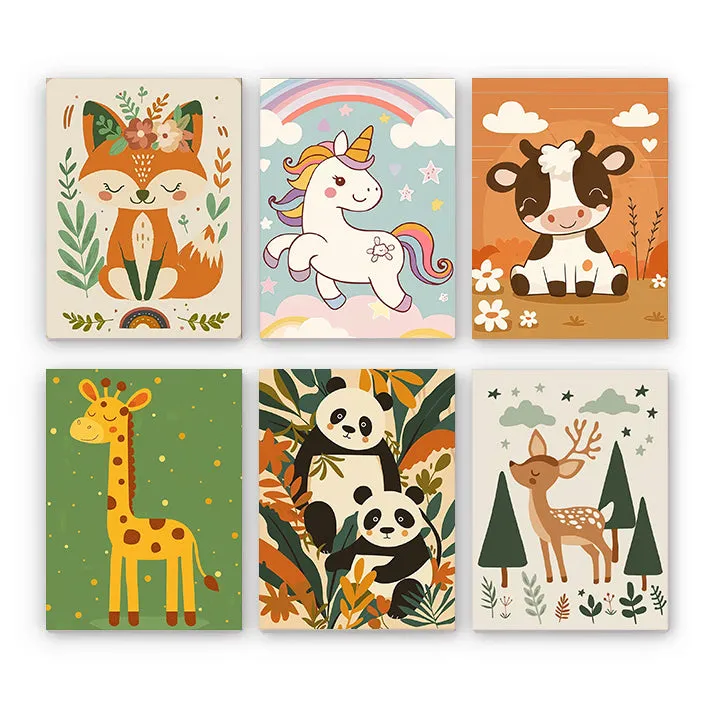Maikoo Art 6 Mini PBN Friends of Animals set showing six small framed animal-themed paint by number canvases