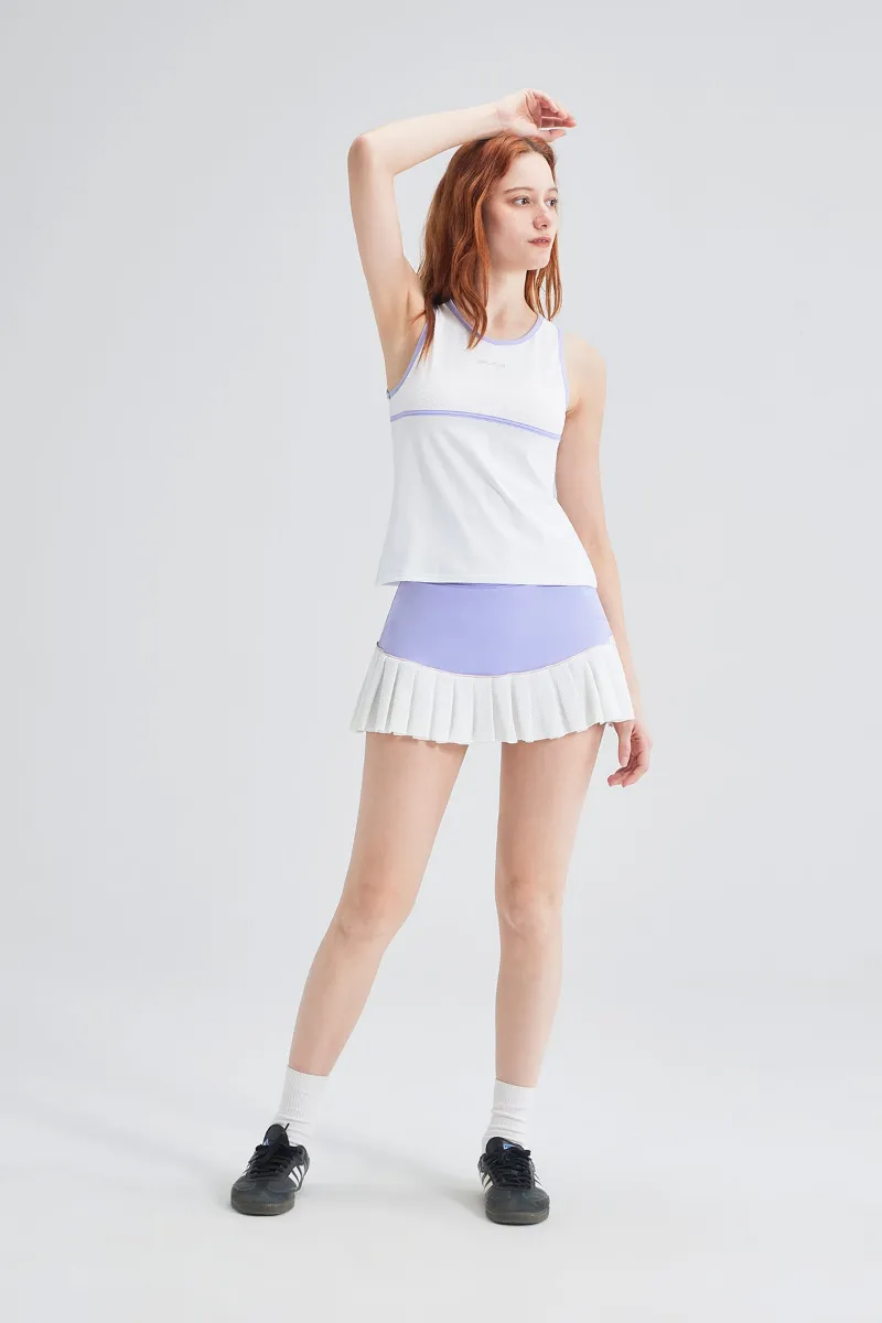 SALTUM Breathable Contrast Tank and High-Waist Pleated Skirt Set in matching activewear style