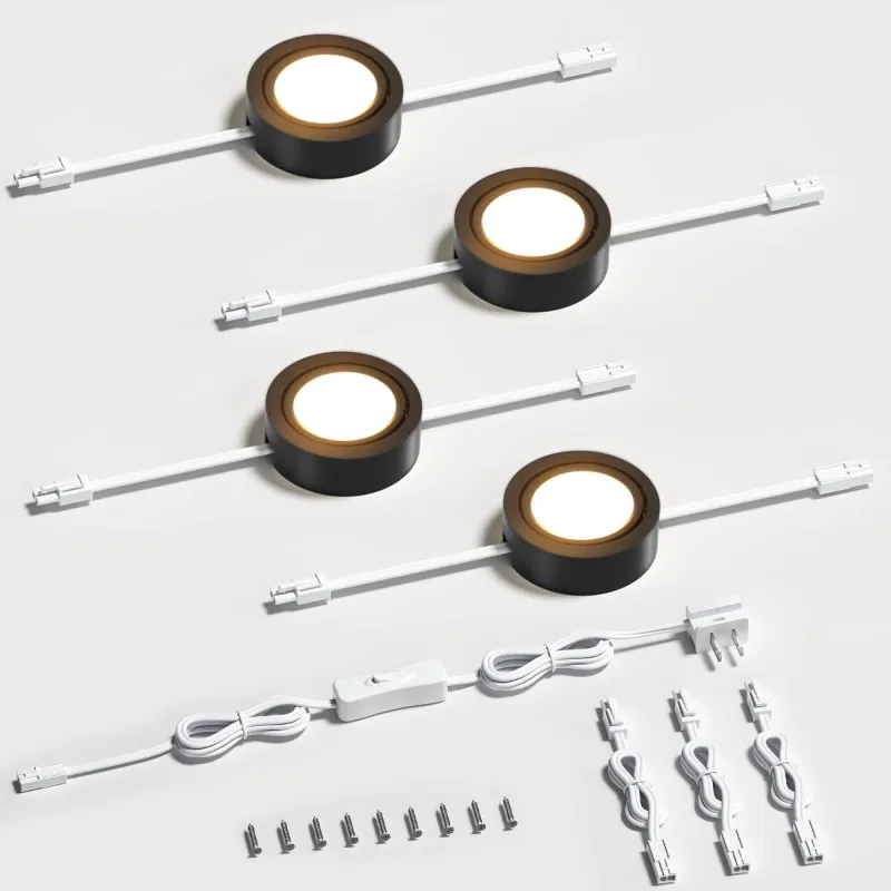 AIBOO Swivel Puck Lights 4-pack black dimmable LED under cabinet lighting