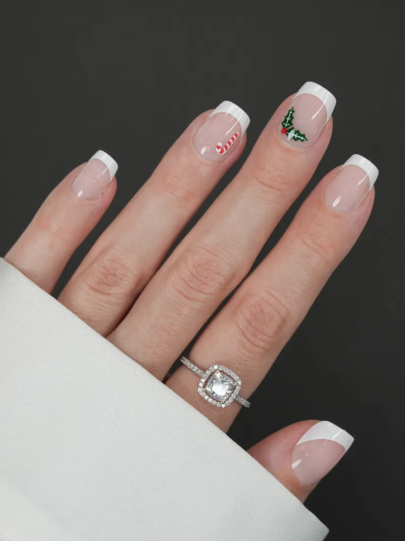 Roxy Nails Paris Holiday reverie press on nails with French tips and Christmas nail art