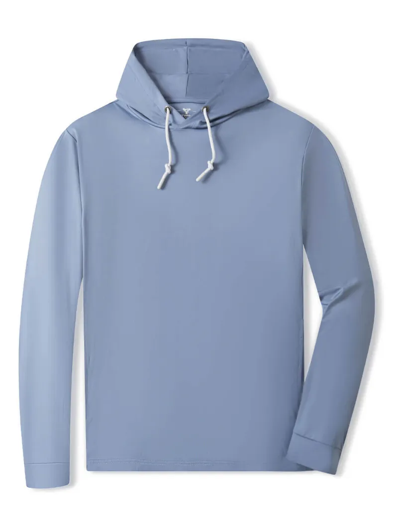 DTWOOO Solid Performance Hoodie in steel blue with drawstring hood and side pockets