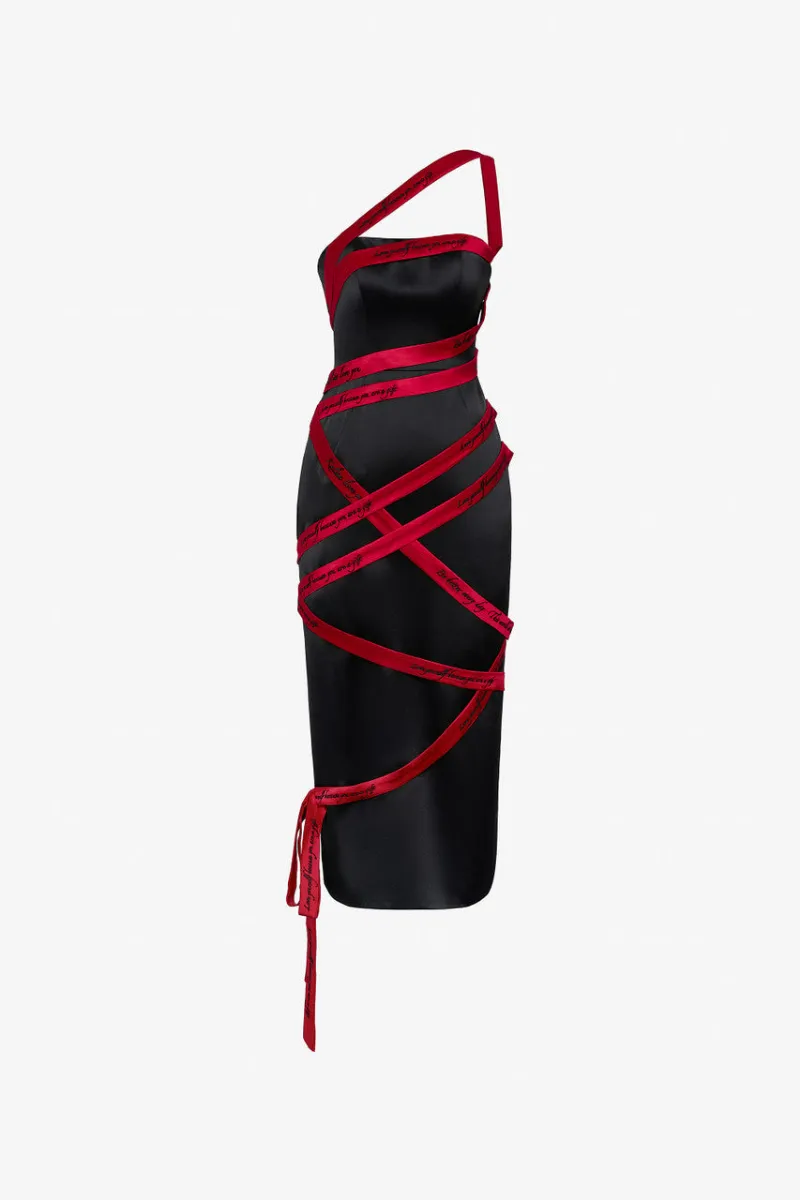 Kalisa "Self-Love" Embroidered Silk Midi Dress, featuring embroidered details on silk fabric