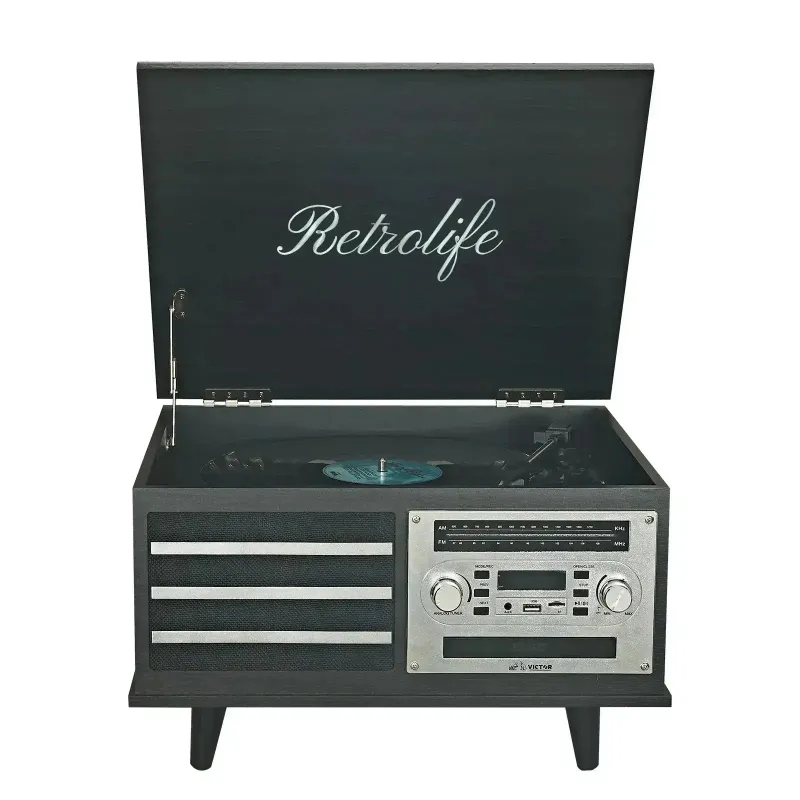 Retrolife 8-in-1 Vinyl Record Player Music Center RT15 with built-in speakers and CD player