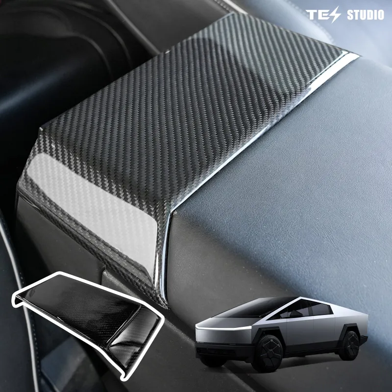 Tesstudio Backseat Air Vent Cover Real Carbon Fiber for Tesla Cybertruck Premium AWD showing rear cabin trim upgrade