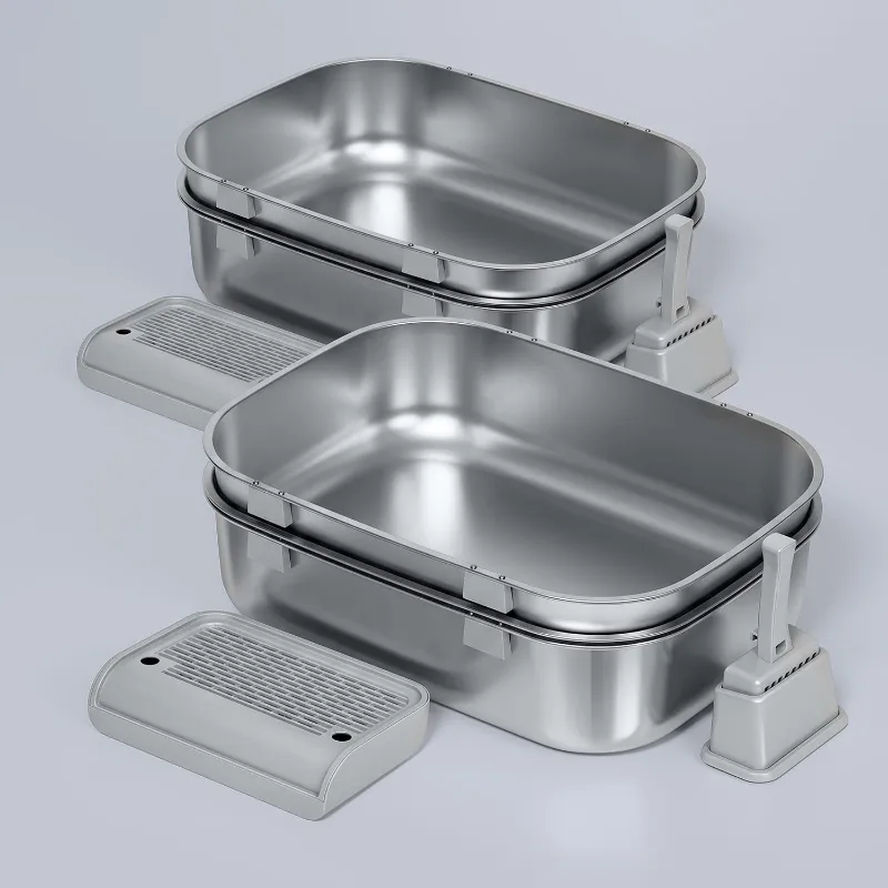Furrbby Triple-Tray Sifting Litter Box (2-Set Bundle) stainless steel boxes