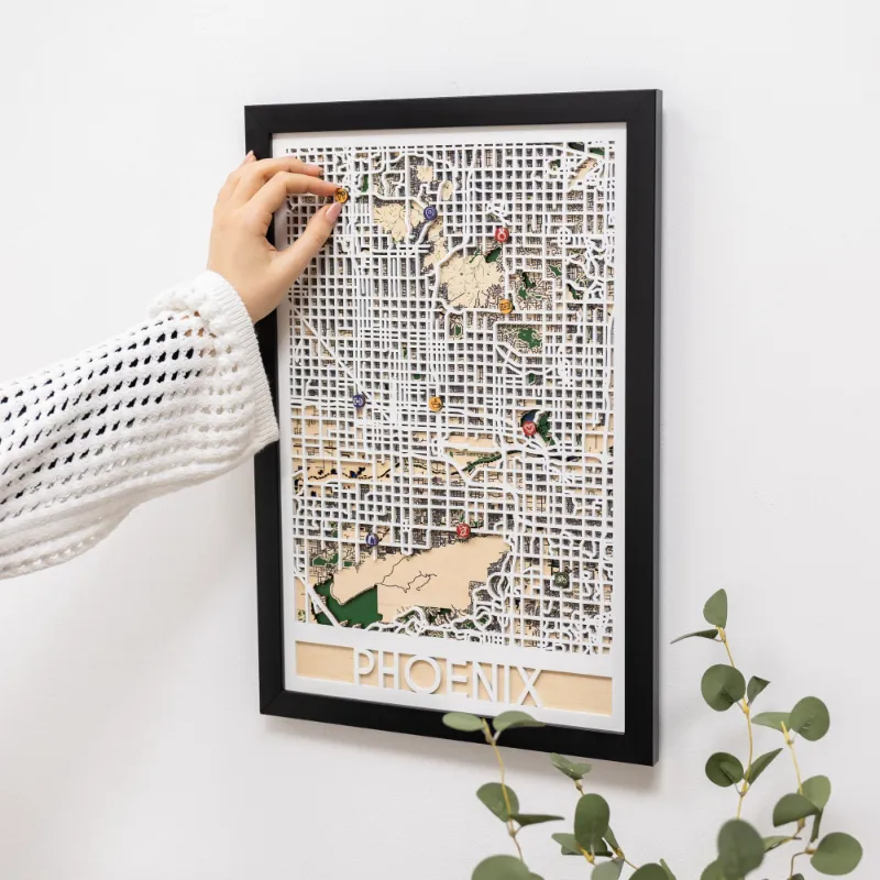 Enjoy The Wood 3D City Map Phoenix multi-layered wooden wall art showing Valley of the Sun street grid