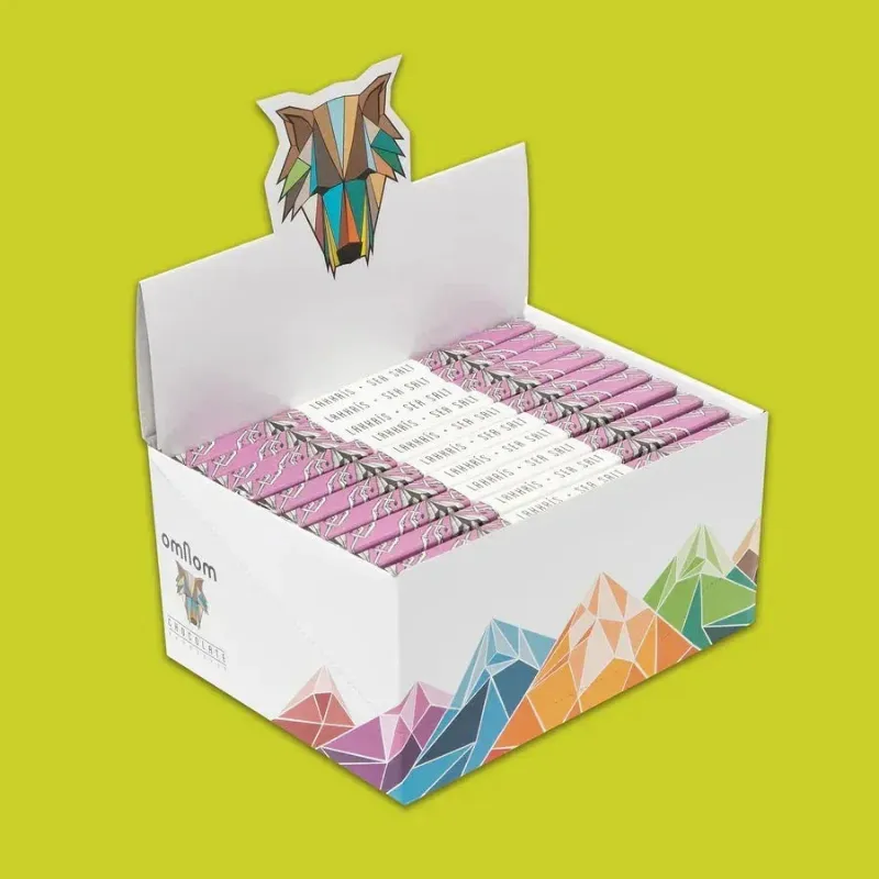 Nammi 10 Lakkrís + Sea Salt Omnom Chocolate Bars showing ten individually wrapped 60g chocolate bars