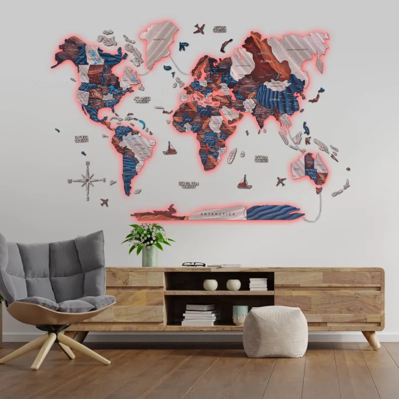 Enjoy The Wood 3D LED / LUMINOUS Wooden World Map 3.0 Duna with multi-layered construction
